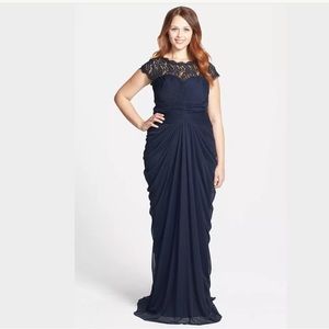 Adrianna Papell Lace Yoke Drape Mesh Grown SZ 14W